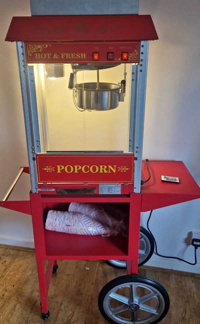 Red popcorn machine cart